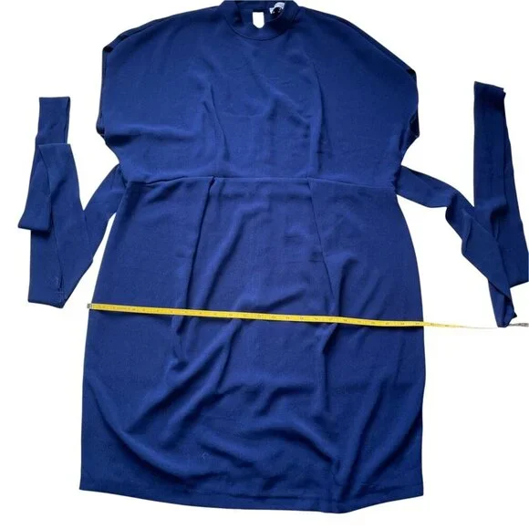 Closet London Blue High Neck Belted Dolman Sleeve Midi Dress SZ 8 - Picture 9 of 12